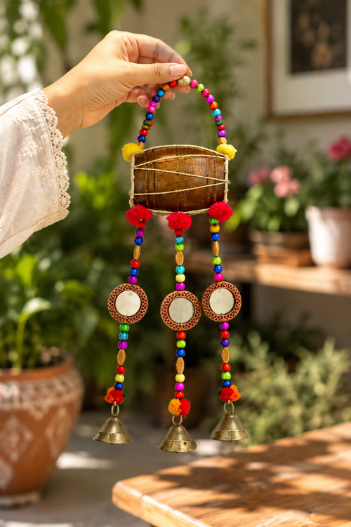 Handmade Colorful Beaded Wall Hanging with Bells – Decorative