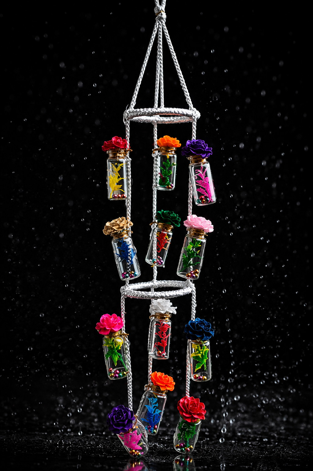 Handcrafted Floral Glass Bottle Hanging Decor – 20 Inches