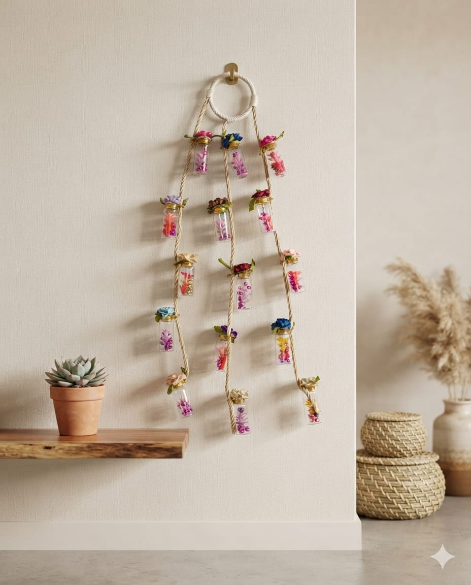 Handmade Hanging Glass Bottle Decoration (20 Inches)
