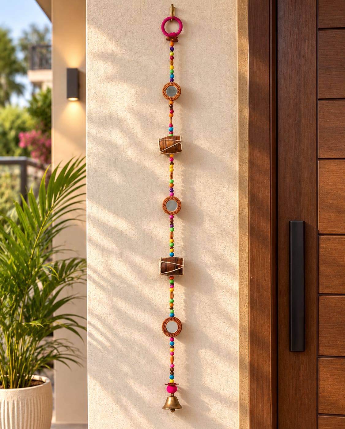 Handmade Colorful Beaded Door Hanging with Bells & Mirrors