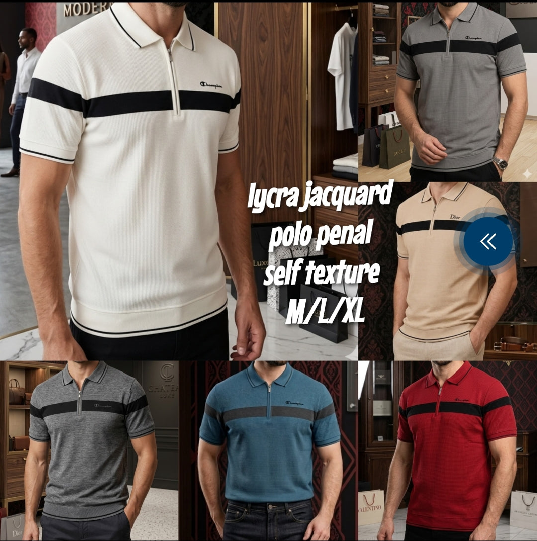 Self-Texture half-zip polo