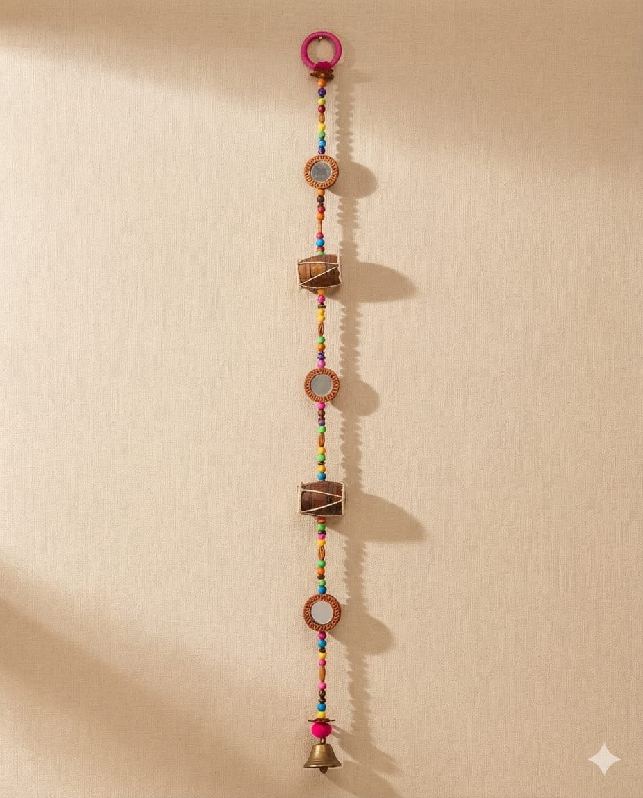 Handmade Colorful Beaded Door Hanging with Bells & Mirrors
