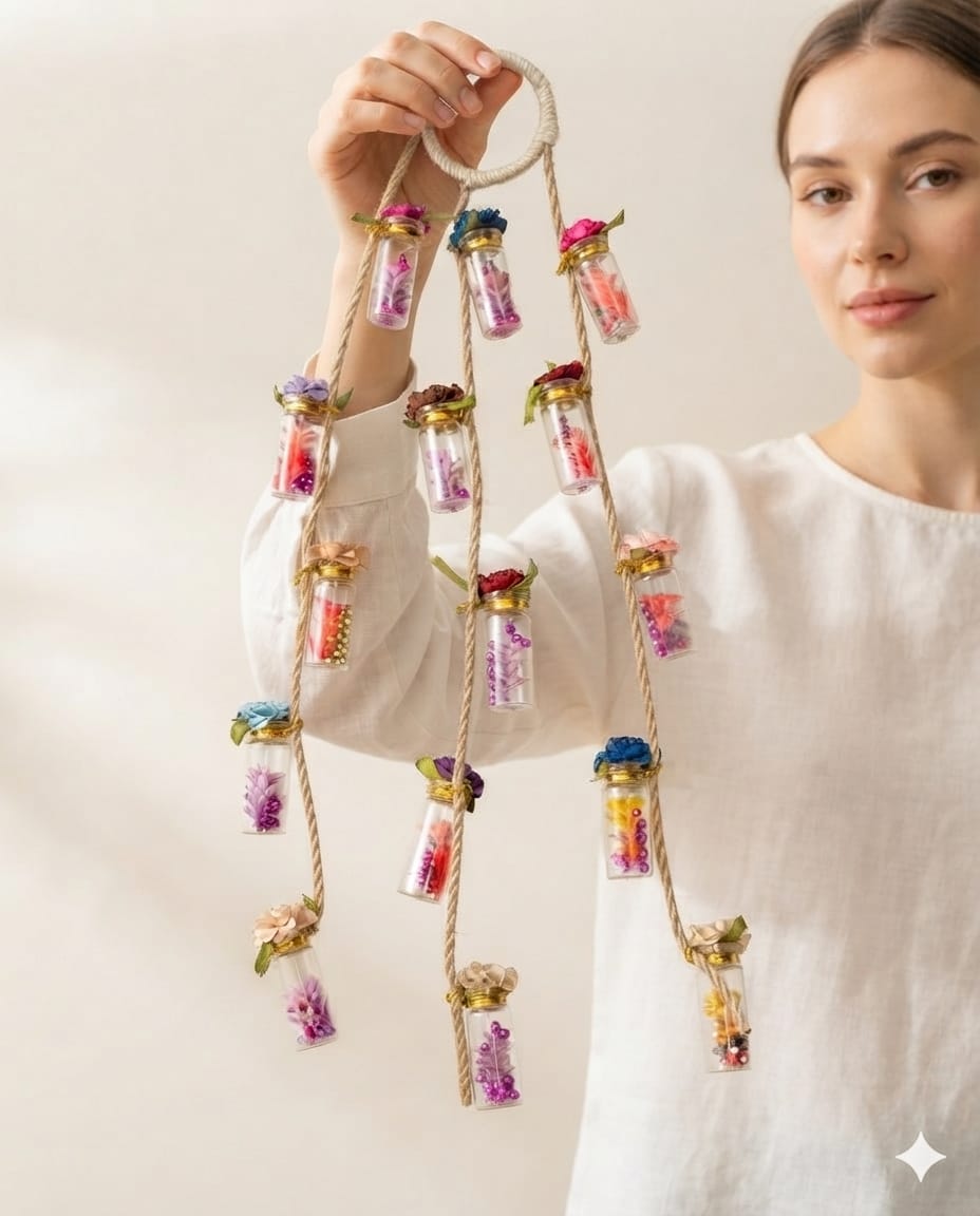 Handmade Hanging Glass Bottle Decoration (20 Inches)